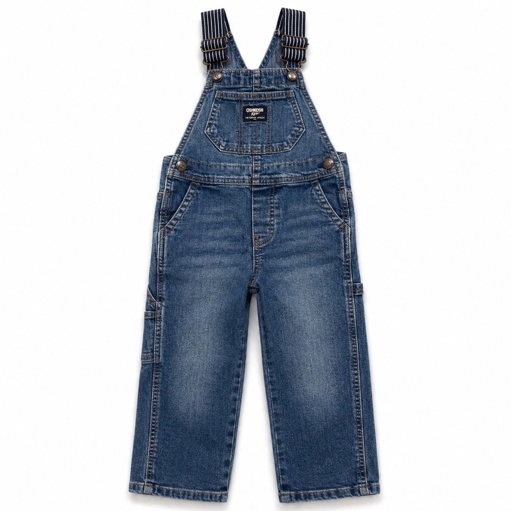 OshKosh B'gosh Kids Denim Overalls Medium Wash Striped Straps 4T